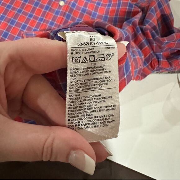 Banana‎ Republic Camden Fit Red & Purple Plaid Print Long Sleeve Button Down XL - Picture 6 of 8